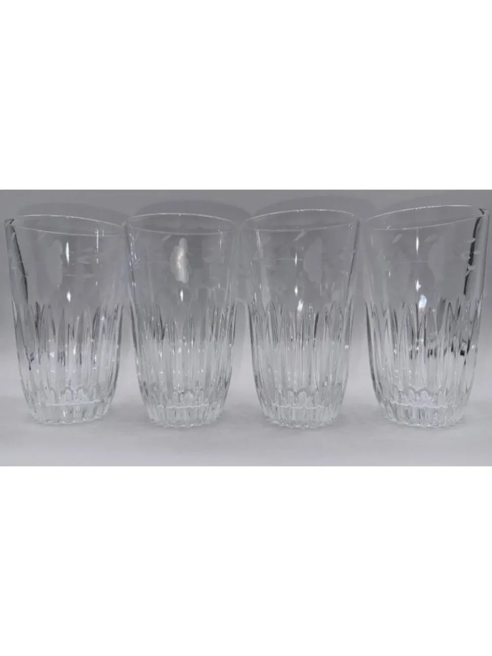 Princess House Heritage 12oz Flat Tumbler Clear Floral Cut Etched Glass Set of 4